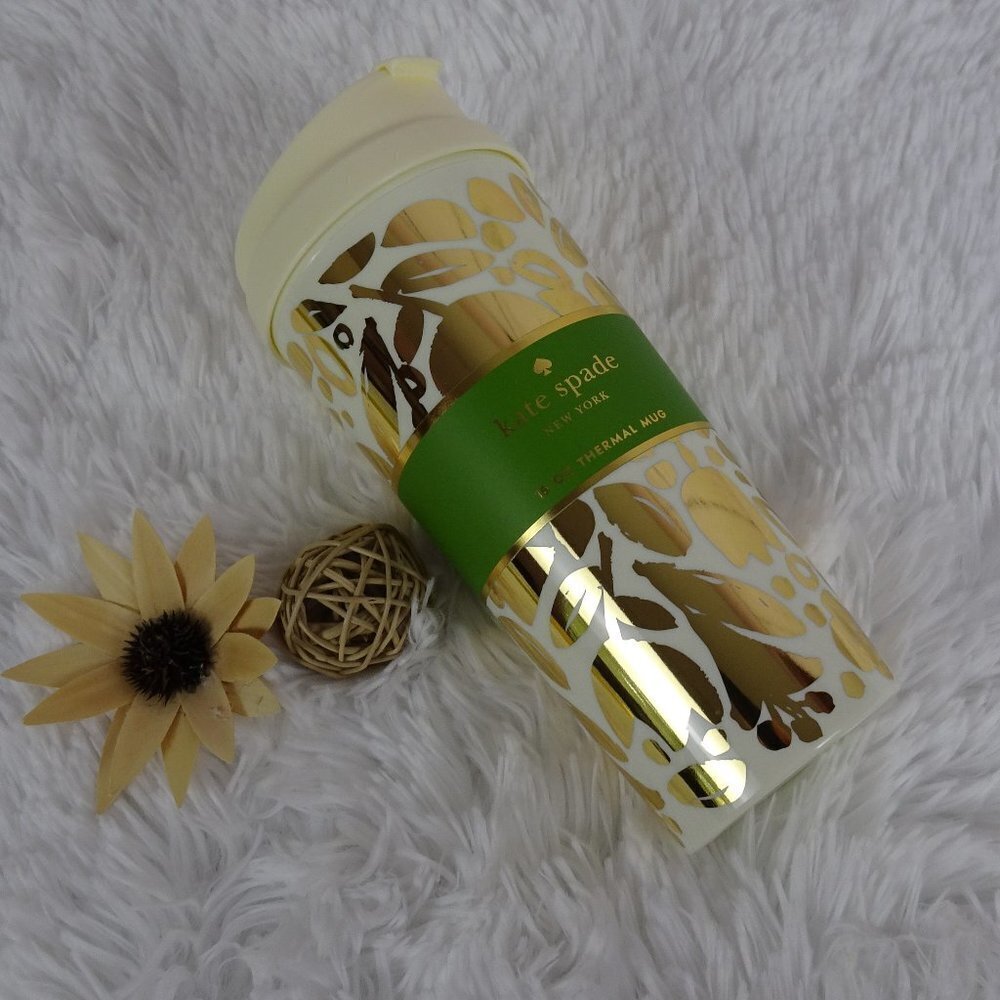 Kate Spade GOLDEN FLORAL Thermal Tumbler Coffee Beverage Mug NEW